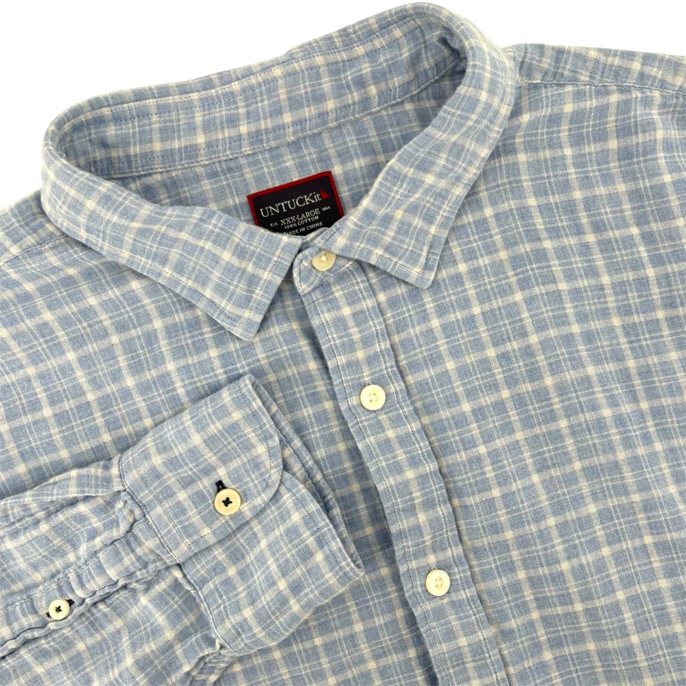 UNTUCKit Mens XXXL Cillar Blue Plaid Cotton Long Sleeve Button Down Shirt XXX-L - Picture 1 of 8